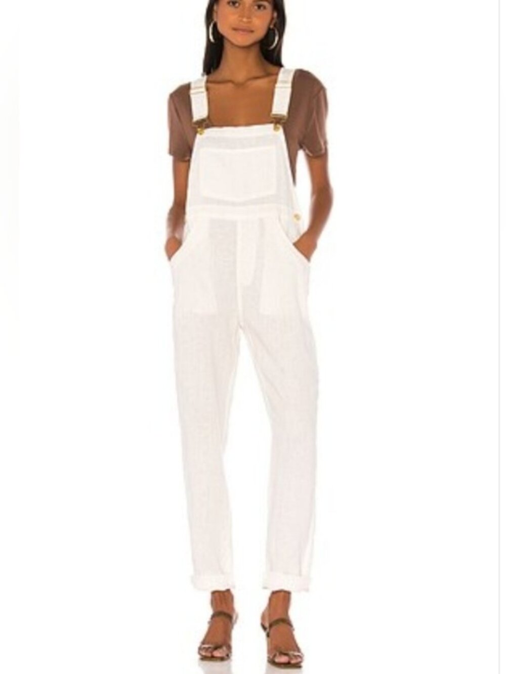 Revolve WeWoreWhat Linen Cotton Overalls M Ivory White